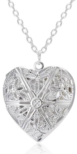 Beaupretty Heart Shape Photo Frame Necklace Love Heart Locket Necklace Alloy Pendant Creative Carved Jewelry Gift for Valentines Day Birthday Souvenir