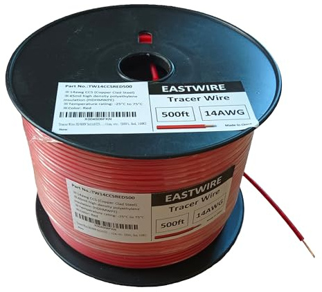 eastwire Tracer Wire 30/600V Solid CCS Conductor Direct Burial Underground, Most commonly Used in utilities Fields Such as Water, Sewer, Gas, telecommunication, etc. (500ft, Red, 14AWG)