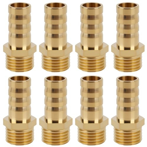 8 Piezas Conector de Manguera de Latón con Púa de 10 mm y Rosca Macho G1/4, Adaptador Manguera Resistente a la Corrosión y Alta Temperatura, Ideal para Tubos de Agua, Aire y Aceite