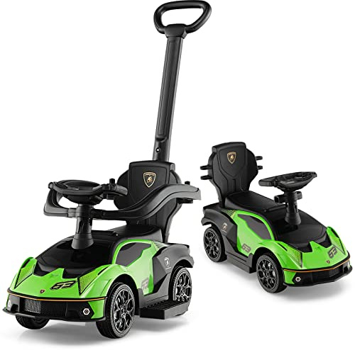 DREAMADE Rutschauto Lamborghini, 3 in 1 Rutschfahrzeug mit Schiebestange, Hupe, Stauraum & Verstellbarer Fußablage, Schiebeauto für Kinder 12-36 Monate (Grün)