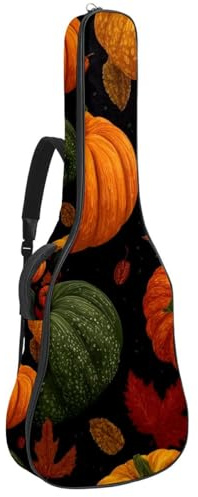 Gitarrentasche, Motiv: Herbstblätter in Herbstfarben auf beigem Hintergrund, gepolsterte Tasche für Akustikgitarre, Rucksack mit verstellbaren Schultergurttaschen, Mehrfarbig 02, 42.9x16.9x4.7 in