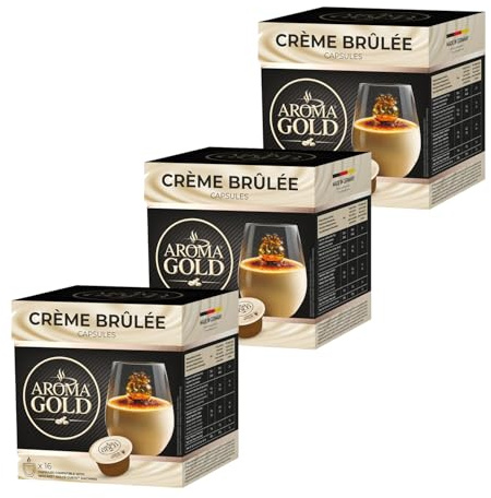 AROMA GOLD Creme Brulee Flavour Coffee Pods 48 Capsules – Coffee Capsules Dolce Gusto Compatible Flavoured Coffee Pods for Coffee Machines Barista-Approved, Mild & Harmonious Taste
