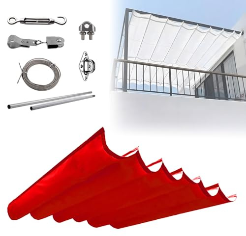 Pare-soleil de pergola rétractable avec accessoires d'installation facile à assembler pour patio, terrasse, porche, tonnelle, abri d'auto – Rouge - 9 x 2 m