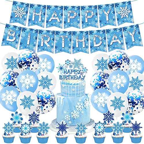 34 pièces de décorations d'anniversaire Frozen, fêtes d'anniversaire Frozen, anniversaires d'enfants, décorations de ballons en forme de flocons de neige
