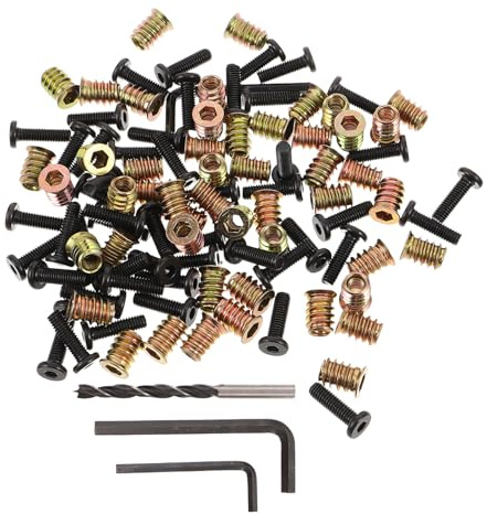 Warmhm Set 50 Pezzi Inserti Filettati per Legno Dadi e Connettori in Metallo Kit Ferramenta per Mobili 2 Chiavi e 1 Punta Fissaggi Robusti per Montaggio e Riparazione Armadi e Tavoli