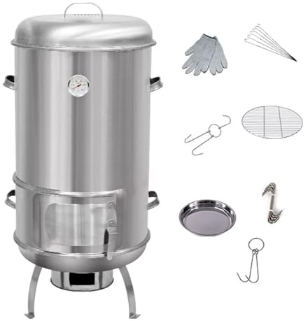 Asador Barbacoa Portatil Carbon Forma De Barril Con Termómetro Y Puerta Central Material De Acero Inoxidable Ahumador Cocina Horno Circular Colgante De 360° Parrillero