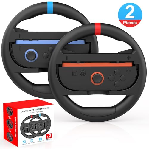IEFROM 2-Pack Switch Steering Wheel, Black Joy-Con Grip for Mario Kart 8 Deluxe & Mario Kart 9, Plug-and-Play Racing Controller, Ideal Gift Accessory