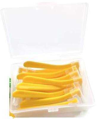20 pezzi 0,6-1,2 mm a forma di L Spazzolino interdentale con scatola Pulizia dei denti Igiene Filo Per Spazi Stretti(Yellow 0.7mm)