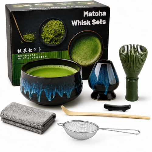 7 Pcs Matcha Set, Matcha Kit for Ceremony, Matcha Tea Set for Making Latte, Japanese Matcha Ceremony Kit, Matcha Whisk Set and Bowl(chawan) with All Accessories, Gift for Matcha Lover
