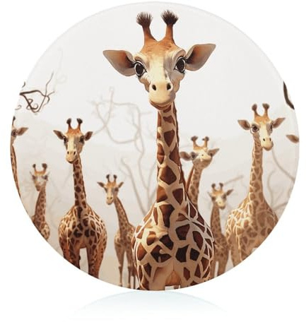 Cute Cartoon Funny Giraffes Cutting Boards Tempered Glass Chopping Board for Kitchen Multipurpose Cutting Surface Lightweight Round Butcher Block Unique Design Chopping Block
