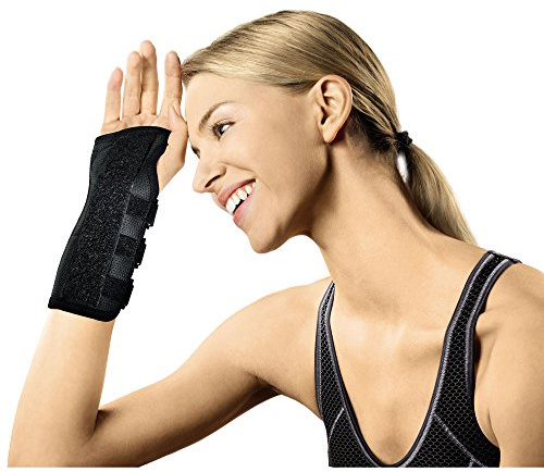 SPORLASTIC – Handgelenkstütze MANU-HiT Carpal Handgelenkbandage links – Orthopädische Karpaltunnel Schiene mit CTS-RELIEF-PAD – Ideal bei Karpaltunnelsyndrom & Sehnenscheidenentzündung - Schwarz L
