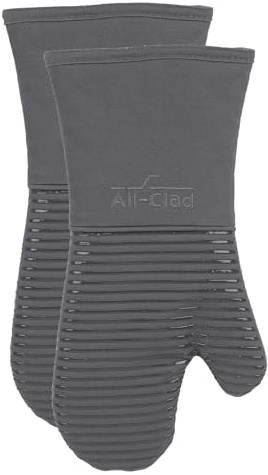 All-Clad Silicone Oven Mitts: Heat Resistant up to 500 Degrees - 100% Cotton & Silicone, 14x7 Oven Mitt for Kitchen and Barbeque, 2-Pack, Pewter