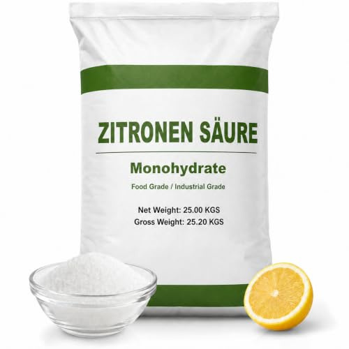 Buxtrade 25 kg Zitronensäure E330 – Lebensmittelqualität, 100% rein, vegan | Entkalken, Backen, Kochen & Reinigen: leicht löslich, für Küche & Haushalt, auch für Wasserkocher & Kaffeemaschinen geeignet