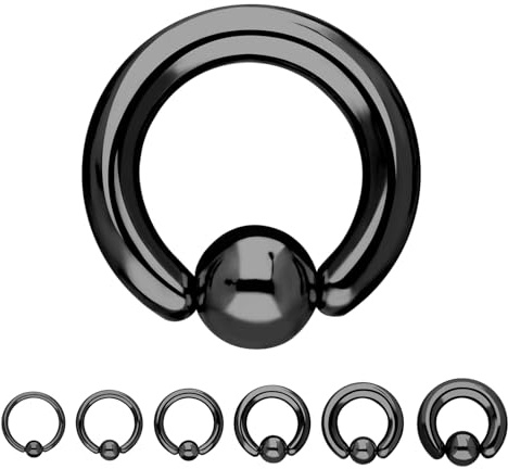Treuheld® Klemmring Piercing BCR Ring - Schwarz - Edelstahl/Chirurgenstahl - Dick & Groß - Klemmkugelring - 48 Größen