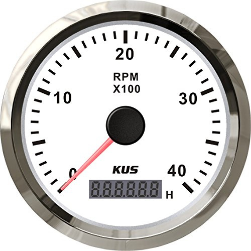 KUS Garanterad varvräknare RPM mätare med timmätare 4 000 RPM 85 mm 12 V/24 V med bakgrundsbelysning (vit)