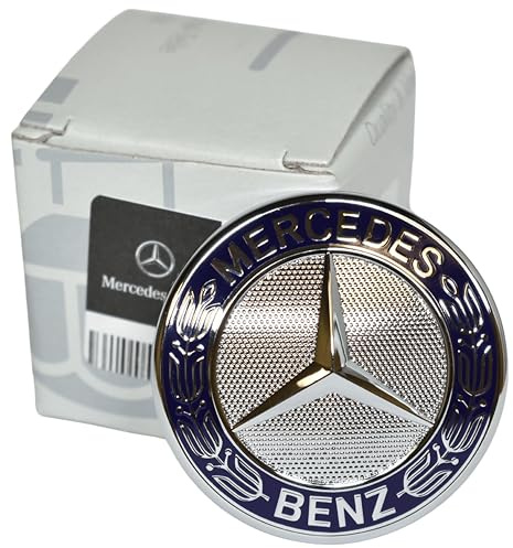Mercedes-Benz Genuine Vehicle Hood Star Emblem Badge (221-817-00-16, Chrome and Blue Laurel Wreath)