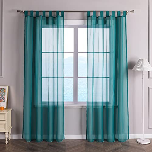 ESLIR Gardinen mit Schlaufen Vorhänge Fensterschal Transparent Schlaufenschal Voile Blau BxH 140x245cm 1 Stück