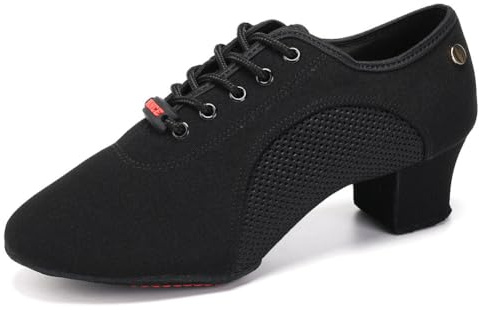 HIPPOSEUS Scarpe da Ballo Latino Donna Stringate con Punta Chiusa Tacco Basso Scarpa Allenamento da Ballo Moderno e Salsa,Nere,Tacco 5 cm, 36 EU