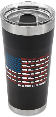Camco Life is Better at The Campsite Wrapped Stainless Steel Tumbler - Features Double Wall Vacuum Insulation for Heat/Ice Retention & Unique RV USA Flag Design - Holds 20 oz. (53065)