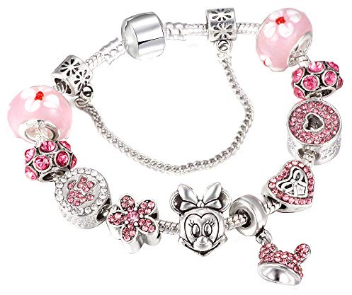 MIADEAL Mouse Theme Pink Charms Bracelet, Fits Pandora, Womens DIY Costume Jewelry