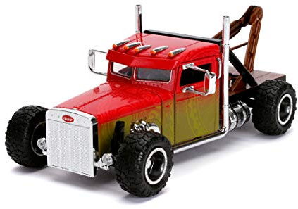 Jada Toys Fast & Furious Hobbs and Shaw Truck, Spielzeugauto aus Die-cast, Türen zum Öffnen, Maßstab 1:24, rot/gelb