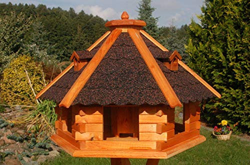 DEKO VERTRIEB BAYERN XXL Premium Vogelhaus ⌀70x45cm mit Solar/Ständer Futterhaus Vogelvilla, Farbe: Dunkel