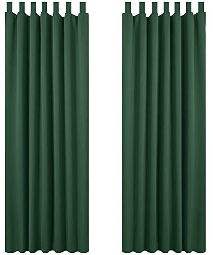 Deconovo Vorhänge Vorhänge Lärmschutz Gardinen Verdunklung Schlaufen Dicke Thermovorhang Kälteschut Hitzeschutz, 245x140 cm(HöhexBreite), Waldgrün, 2er Set