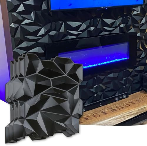 Art3d Pannello da parete in PVC 3D Diamond Jagged Matching-Matt Black, per interni residenziali e commerciali