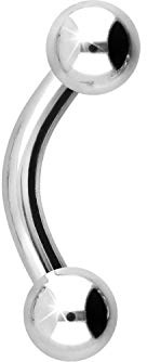 PIERCINGLINE Titan Banane 2 KUGELN Gebogener Piercing Stab Augenbraue Intim Brust Ohr Weißgoldfarben 4 x 1,6 x 13 mm