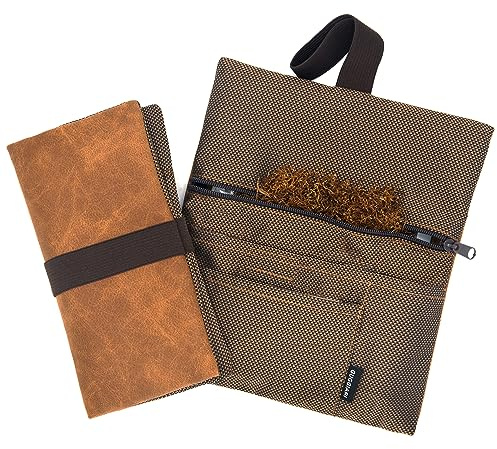 GUGGIARI® Tabaktasche PU-Leder Handgefertigt, Reißverschluss - Camel | Handgefertigt, Fächer für Filter, Blättchen & Feuerzeug, Kapazität 30/50g, dezentes Extrafach, italienisches Design
