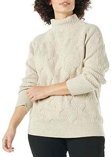 Amazon Essentials Damen Soft Touch Trichterkragen Zopfpullover Beige, Größe M