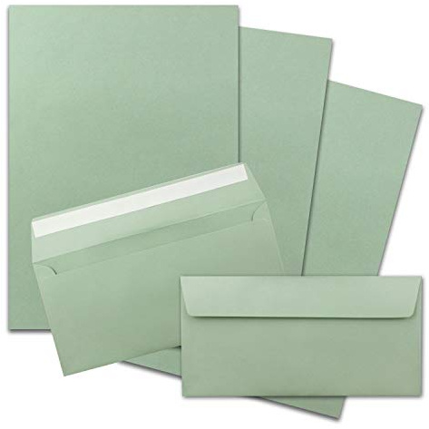 25x Briefpapier Set DIN A4 mit DIN Lang Briefumschlägen, Haftklebung - Eukalyptus-Grün - mattes Schreibpapier mit Kuverts - FarbenFroh by GUSTAV NEUSER