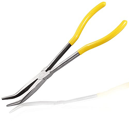 LEONTOOL 11 Inches Long Reach 45-Degree Bent Needle Nose Pliers for Hard-to-Reach Narrow Spaces and Limited Clearance Areas