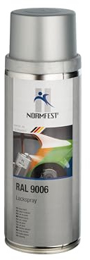 Normfest Lackspray RAL 9006 Weißaluminium – seidenglänzender Nitro-Kombinationslack, hohe Deckkraft, witterungs- und kratzbeständig, für Metall, Kunststoff, Holz und mehr, 400 ml