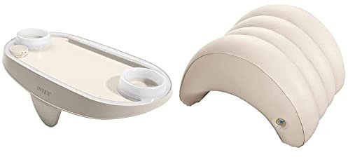 Intex 28520 - Bandeja Para Bebidas Spa, Posavasos Para Spa, Con Luces Led, 2 Posavasos, 45X26X12 Cm, Color Beige + 28501 - Almohada Hinchable Para Spa, Color Beige, 39 X 30 X 23 Cm