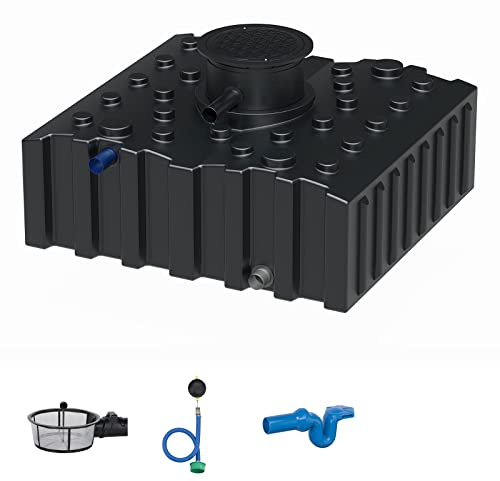 Retentionstank Retentionszisterne flach 4000 Liter Standard mit Flachtankfilter, Schwimmdrossel 1 Zoll und Überlaufsiphon mit Skimmer für die Retention von Regenwasser - Retentionsspeicher Flachtank
