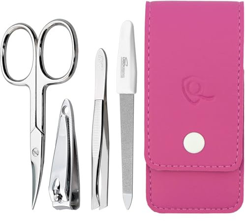 marQus Maniküre Set 4 teilig praktisch und kompakt- mit Feile aus Solingen, das praktische Nagelpflegeset für alle Fälle und Taschen, Reise Nageletui Farbe: Rosa