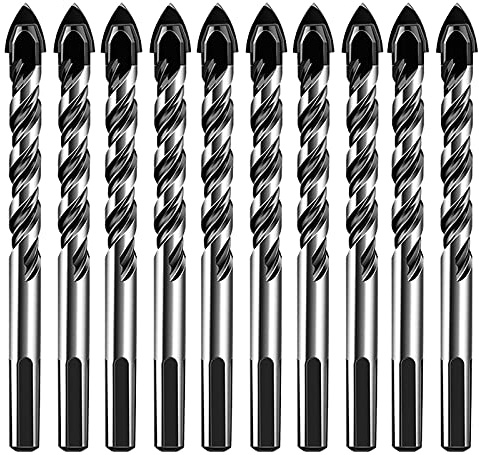 10er Bohrer Set 6mm Fliesenbohrer Keramikbohrer Steinbohrer Glasbohrer für Fliesen, Keramik, Porzellan, Zubehör, Beton, Ziegel, Kunststoff, Holzfür Bohrmaschinen