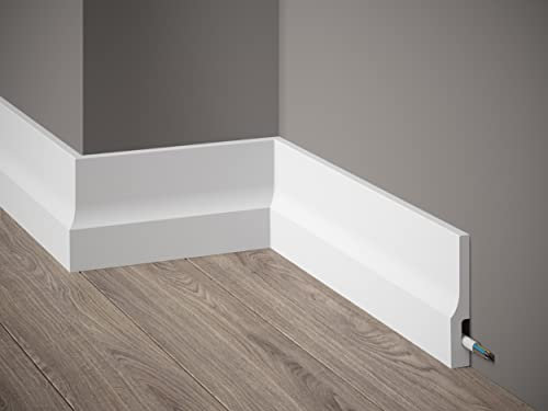 Mardom Decor | QS009P | Plinthe Premium | Plinthe exceptionnelle avec espace pour les câbles | Plinthe avec surface blanche satinée | 200 x 10,0 x 1,6 cm