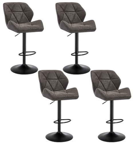 WOLTU Barhocker 4er Set Barstuhl Tresenhocker Bistrohocker Designer Hocker mit Rückenlehne, höhenverstellbar, drehbar, Kunstleder Stahl, Grau BH287gr-4