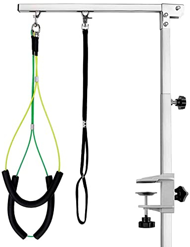 Kalolary Husdjursvård arm med klämma, hundskötselögla gås och två ingen sitthörshörchhållare, 96.5 cm höjd justerbar skötselarm för stora och små hundar silver