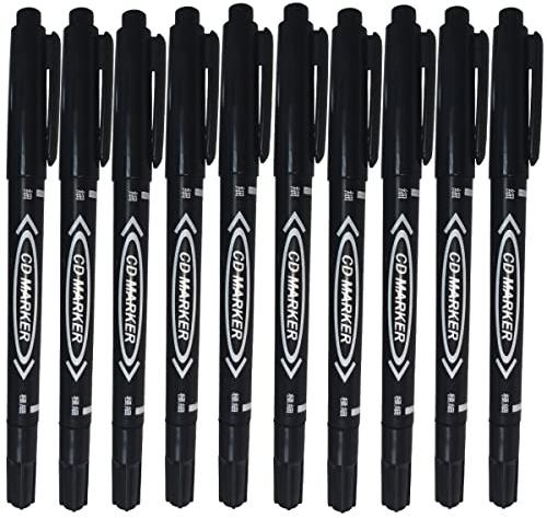 Gadgetking 10 x Black Fine Tip Permanent Marker Pens Waterproof CD DVD OHP Dual End Nib Thin Pack of 10 Plant Label Garden Labelling