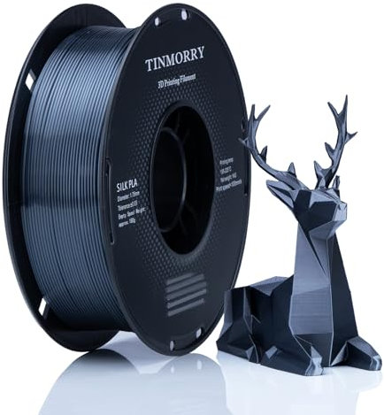 Silk PLA Filament 1.75mm, TINMORRY 3D Drucker Filament, 1 kg, 1 Spule, Eisen schwarz
