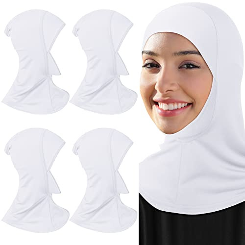 Geyoga 4 Pieces Modal Hijab Cap Adjustable Muslim Stretchy Turban Full Cover Shawl Cap Full Neck Coverage for Lady (White)