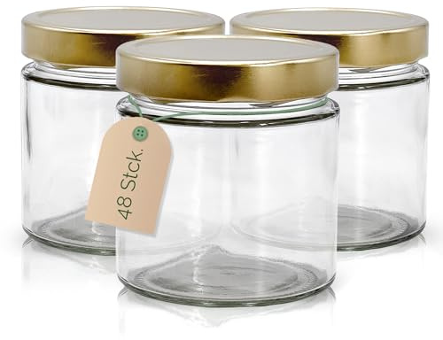Apoidea – Honiggläser 500g mit DEEP Twistoff Deckel in Gold 52 Stück/Honiggläser 500g mit Deckel/Honigglas und Einweckglas Deepglas/Hochwertige Honig Gläser für Ihren eigenen Honig