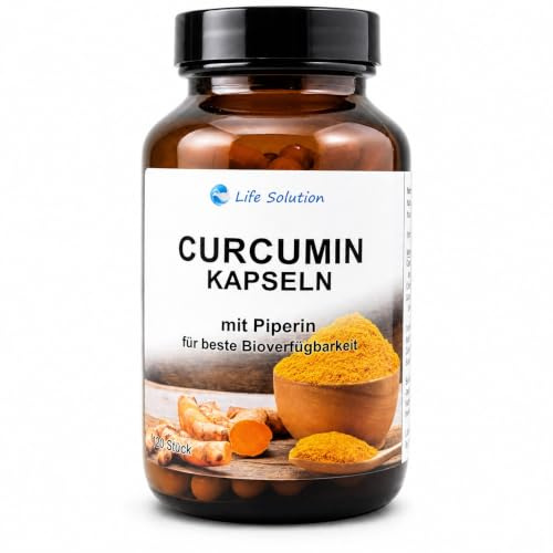 Curcumin Kapseln (Kurkuma) mit Piperin (schwarzer Pfeffer) - Hoch dosiert - 225 mg Curcumin - 120 Kapseln