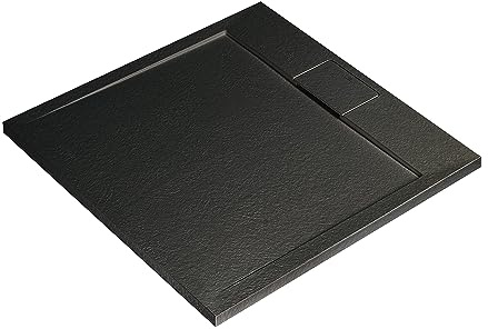 Ideal Standard - Ultra Flat S i.life, quadratische Duschwanne, 70 x 70 cm, aus Kunstharz, Ablaufgarnitur mit verdecktem Ablauf, mattes Finish in Steinoptik, Schwarz