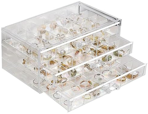 Zinaroty genomskinlig förvaringslåda för smycken i akryl, transparent örhänge ring förvaringslåda, transparent örhänge hållare med 3/5 lådor, lämplig för kvinnor och flickor (3 lådor)