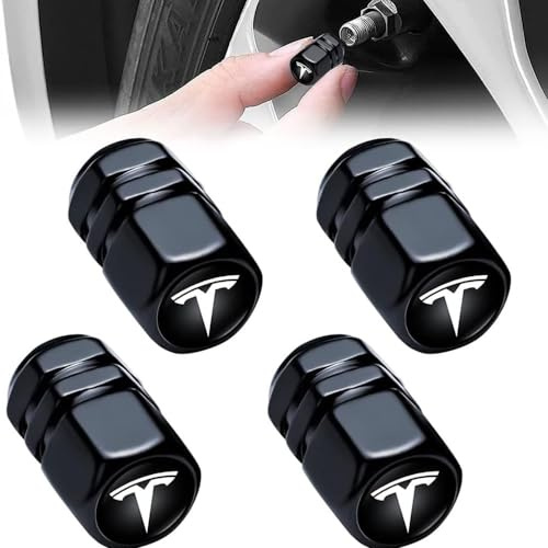 NDMUS 4 Stück Autoreifen Ventilkappen, für Tesla Model 3 Model S Model X Model Y Aluminiumlegierung Luftdicht Ventildeckel Ventil Kappen Auto Dekorations ZubehöR