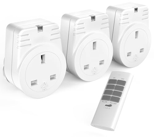 TOUCHXEL 3120W UK Remote Control Plug Sockets 3 Outlets, 1 Remote. Wireless Control for Household Appliances, Operating Range Up to 30M/100FT, Efficient And Convenient Electrical Plug Outlet Switch